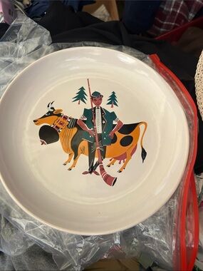 Vintage landert Switzerland Folk-Style Ceramic Plate man and cow
